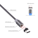 360 Degree Rotation 1m Weave Style USB-C / Type-C to USB 2.0 Strong Magnetic Charger Cable with LED Indicator for Samsung Galaxy S8 & S8 + / LG G6 / Huawei P10 & P10 Plus / Oneplus 5 and other Smartphones (Grey)