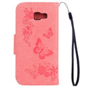 For Galaxy A3 (2017) / A320 Butterflies Embossing Horizontal Flip Leather Case with Holder & Card Slots & Wallet & Lanyard (Pink)