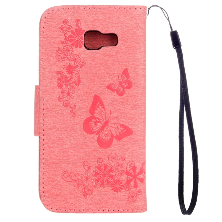 For Galaxy A3 (2017) / A320 Butterflies Embossing Horizontal Flip Leather Case with Holder & Card Slots & Wallet & Lanyard (Pink)