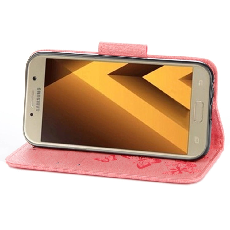 For Galaxy A3 (2017) / A320 Butterflies Embossing Horizontal Flip Leather Case with Holder & Card Slots & Wallet & Lanyard (Pink)