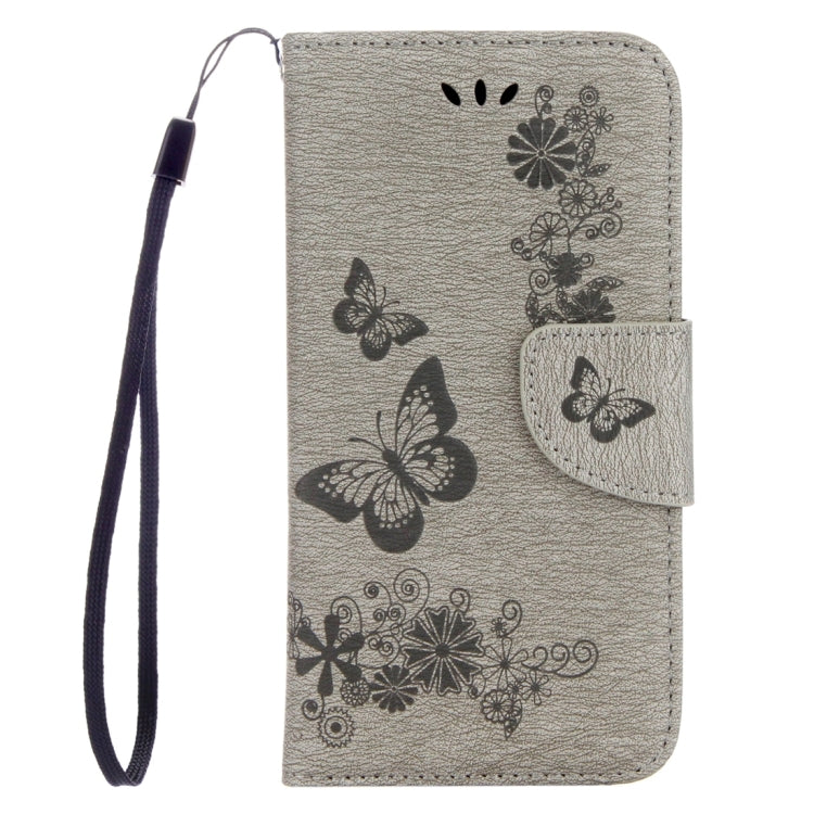 For Galaxy A3 (2017) / A320 Butterflies Embossing Horizontal Flip Leather Case with Holder & Card Slots & Wallet & Lanyard (Grey)
