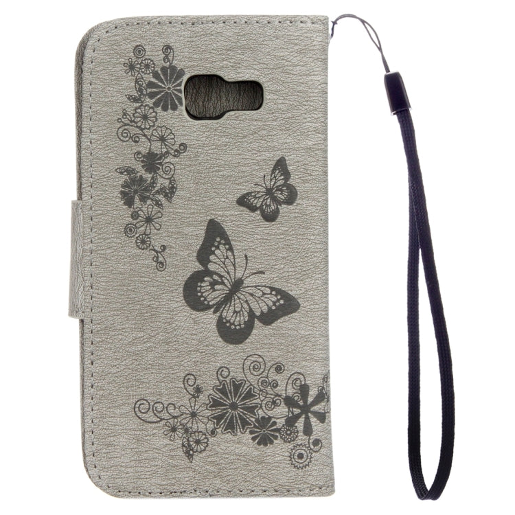 For Galaxy A3 (2017) / A320 Butterflies Embossing Horizontal Flip Leather Case with Holder & Card Slots & Wallet & Lanyard (Grey)
