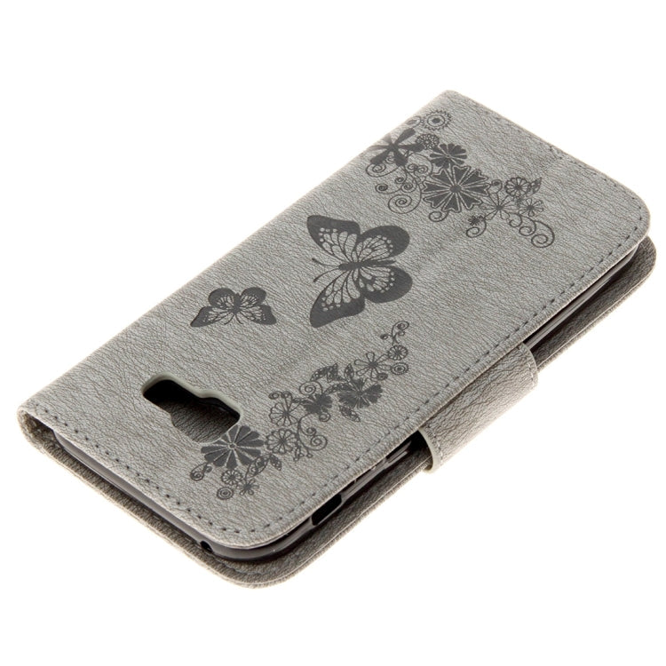 For Galaxy A3 (2017) / A320 Butterflies Embossing Horizontal Flip Leather Case with Holder & Card Slots & Wallet & Lanyard (Grey)