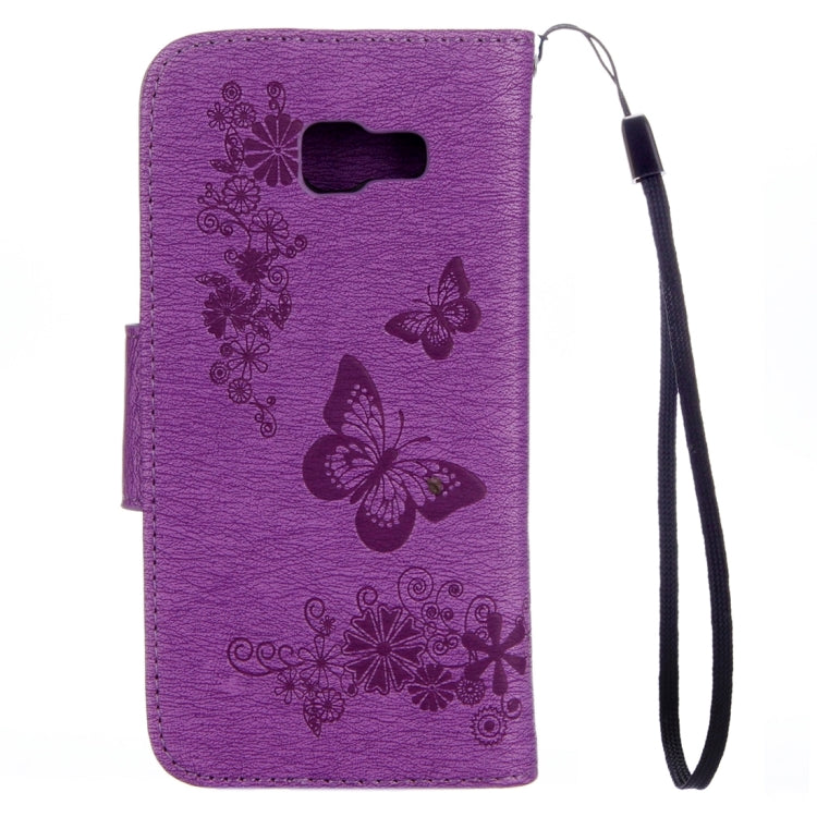 For Galaxy A5 (2017) / A520 Butterflies Embossing Horizontal Flip Leather Case with Holder & Card Slots & Wallet & Lanyard (Purple)