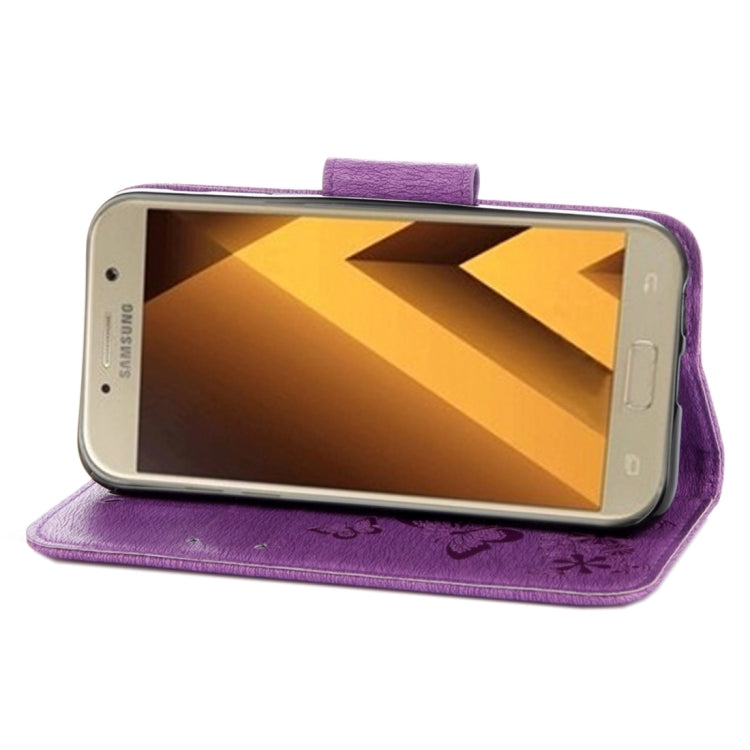 For Galaxy A5 (2017) / A520 Butterflies Embossing Horizontal Flip Leather Case with Holder & Card Slots & Wallet & Lanyard (Purple)