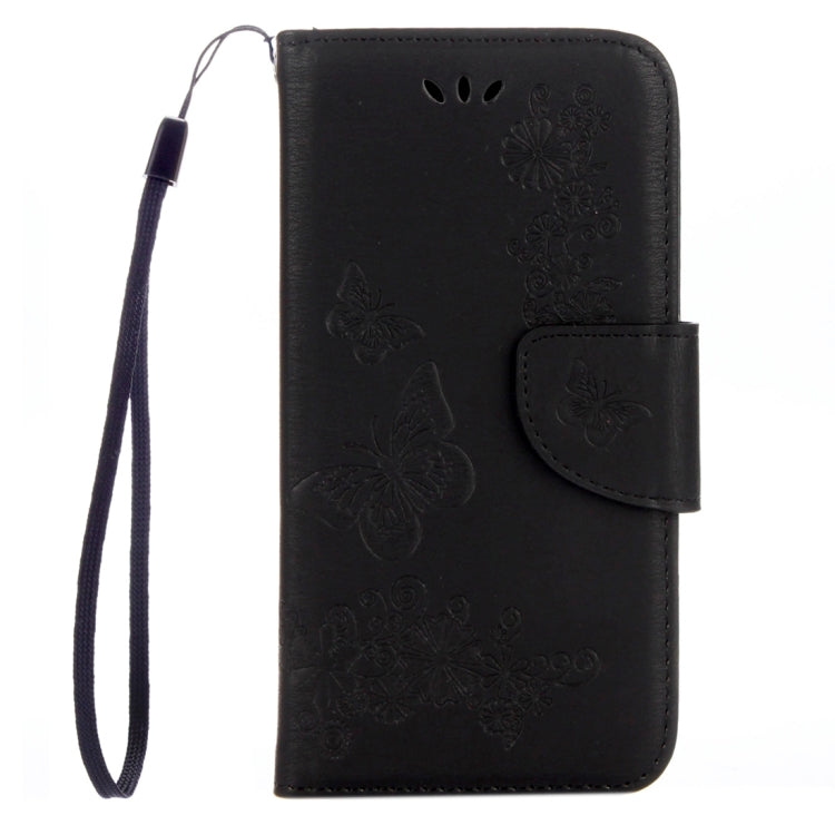 For Galaxy A7 (2017) / A720 Butterflies Embossing Horizontal Flip Leather Case with Holder & Card Slots & Wallet & Lanyard (Black)