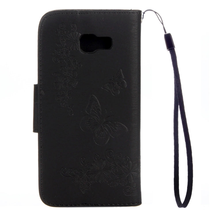For Galaxy A7 (2017) / A720 Butterflies Embossing Horizontal Flip Leather Case with Holder & Card Slots & Wallet & Lanyard (Black)