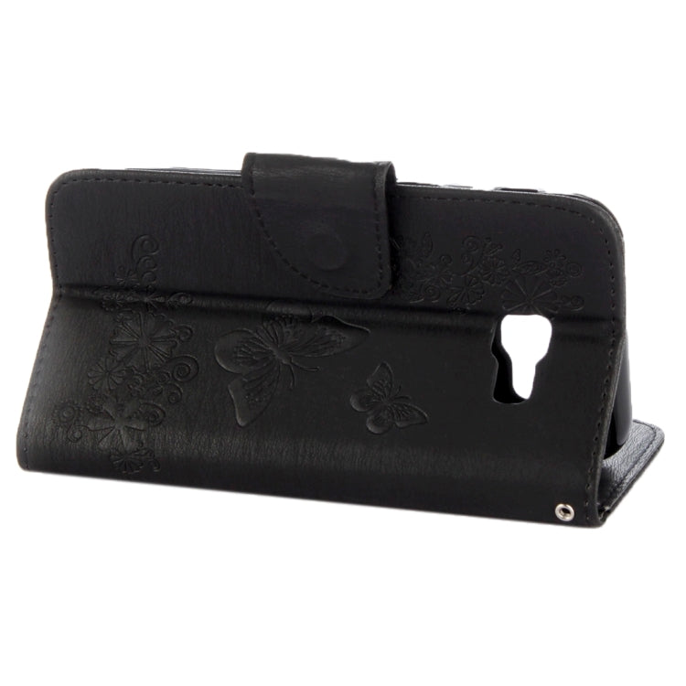 For Galaxy A7 (2017) / A720 Butterflies Embossing Horizontal Flip Leather Case with Holder & Card Slots & Wallet & Lanyard (Black)