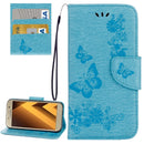 For Galaxy A7 (2017) / A720 Butterflies Embossing Horizontal Flip Leather Case with Holder & Card Slots & Wallet & Lanyard (Blue)