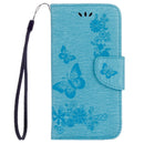 For Galaxy A7 (2017) / A720 Butterflies Embossing Horizontal Flip Leather Case with Holder & Card Slots & Wallet & Lanyard (Blue)