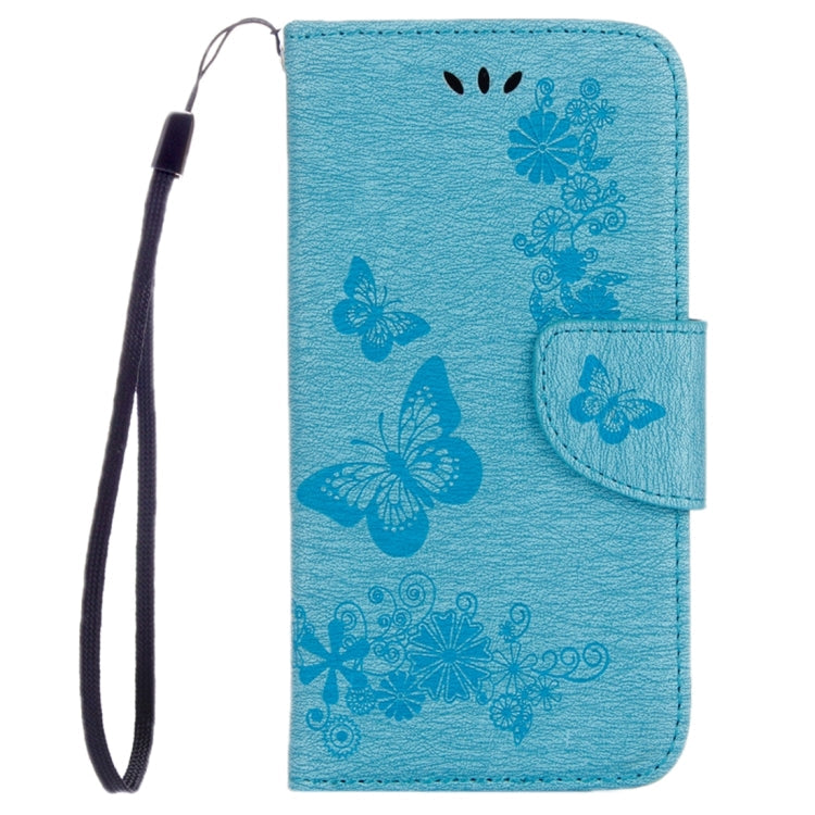 For Galaxy A7 (2017) / A720 Butterflies Embossing Horizontal Flip Leather Case with Holder & Card Slots & Wallet & Lanyard (Blue)
