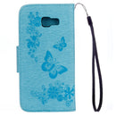 For Galaxy A7 (2017) / A720 Butterflies Embossing Horizontal Flip Leather Case with Holder & Card Slots & Wallet & Lanyard (Blue)