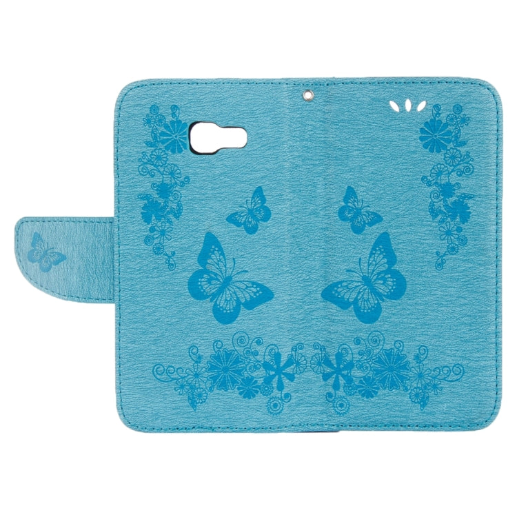 For Galaxy A7 (2017) / A720 Butterflies Embossing Horizontal Flip Leather Case with Holder & Card Slots & Wallet & Lanyard (Blue)