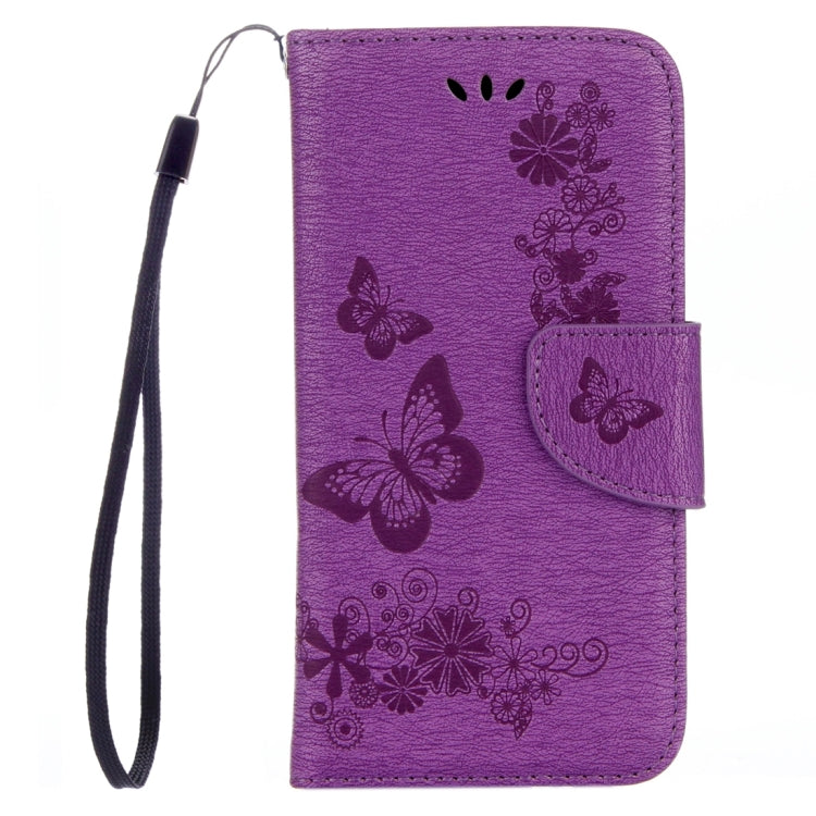 For Galaxy A7 (2017) / A720 Butterflies Embossing Horizontal Flip Leather Case with Holder & Card Slots & Wallet & Lanyard (Purple)