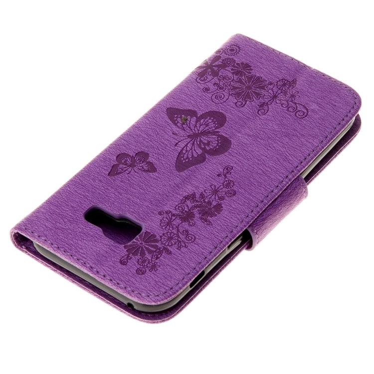 For Galaxy A7 (2017) / A720 Butterflies Embossing Horizontal Flip Leather Case with Holder & Card Slots & Wallet & Lanyard (Purple)