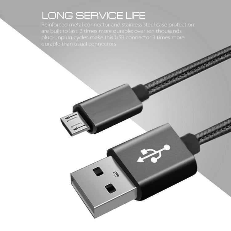 2m 3A Woven Style Metal Head Micro USB to USB Data / Charger Cable, For Galaxy S6 / S6 edge / S6 edge+ / Note 5 Edge, HTC, Sony, Length: 2m(Black)