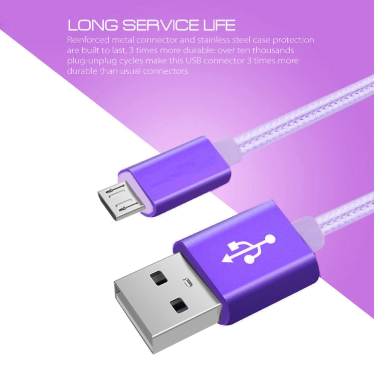 2m 3A Woven Style Metal Head Micro USB to USB Data / Charger Cable, For Samsung / Huawei / Xiaomi / Meizu / LG / HTC and Other Smartphones(Purple)