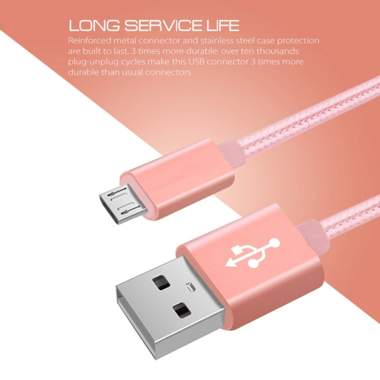 2m 3A Woven Style Metal Head Micro USB to USB Data / Charger Cable, For Samsung / Huawei / Xiaomi / Meizu / LG / HTC and Other Smartphones(Rose Gold)