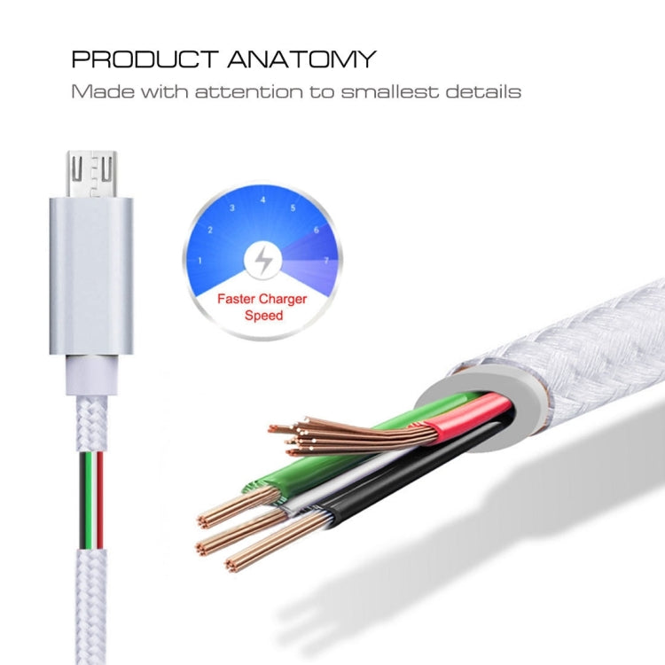 3A Woven Style Metal Head Micro USB to USB Data / Charger Cable, Cable Length: 3m(Silver)