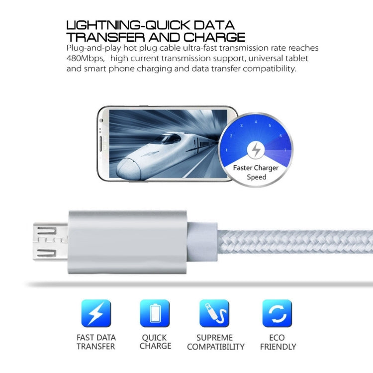 3A Woven Style Metal Head Micro USB to USB Data / Charger Cable, Cable Length: 3m(Silver)