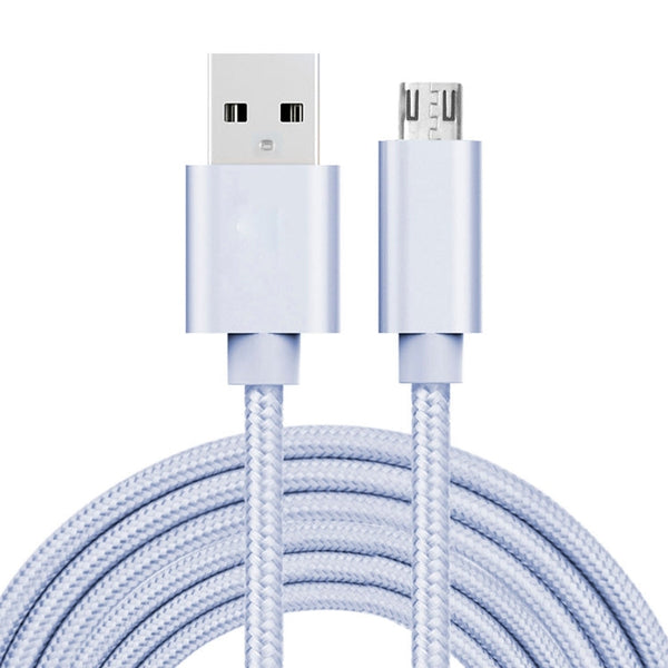 3A Woven Style Metal Head Micro USB to USB Data / Charger Cable, Cable Length: 3m(Silver)