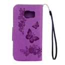 For Galaxy S7 Active Pressed Flowers Butterfly Pattern Horizontal Flip Leather Case with Holder & Card Slots & Wallet & Lanyard(Purple)