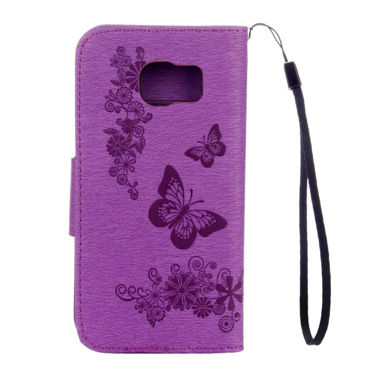 For Galaxy S7 Active Pressed Flowers Butterfly Pattern Horizontal Flip Leather Case with Holder & Card Slots & Wallet & Lanyard(Purple)