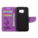 For Galaxy S7 Active Pressed Flowers Butterfly Pattern Horizontal Flip Leather Case with Holder & Card Slots & Wallet & Lanyard(Purple)