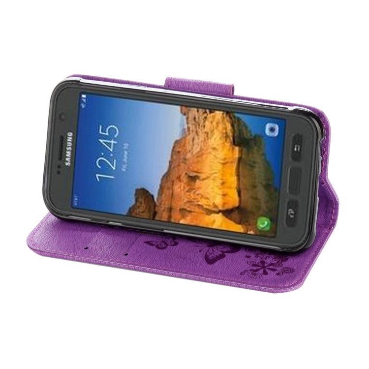 For Galaxy S7 Active Pressed Flowers Butterfly Pattern Horizontal Flip Leather Case with Holder & Card Slots & Wallet & Lanyard(Purple)