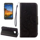For Galaxy S7 Active Pressed Flowers Butterfly Pattern Horizontal Flip Leather Case with Holder & Card Slots & Wallet & Lanyard(Black)
