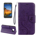 For Galaxy S7 Active Pressed Flowers Butterfly Pattern Horizontal Flip Leather Case with Holder & Card Slots & Wallet & Lanyard(Purple)
