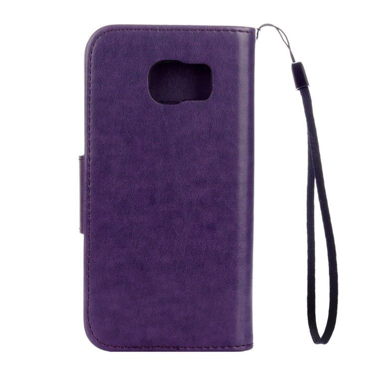 For Galaxy S7 Active Pressed Flowers Butterfly Pattern Horizontal Flip Leather Case with Holder & Card Slots & Wallet & Lanyard(Purple)