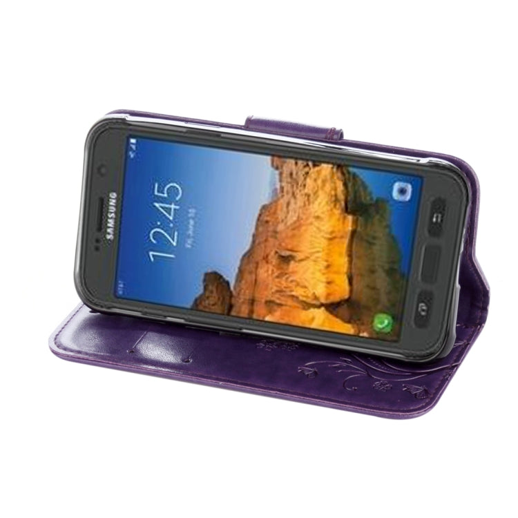 For Galaxy S7 Active Pressed Flowers Butterfly Pattern Horizontal Flip Leather Case with Holder & Card Slots & Wallet & Lanyard(Purple)