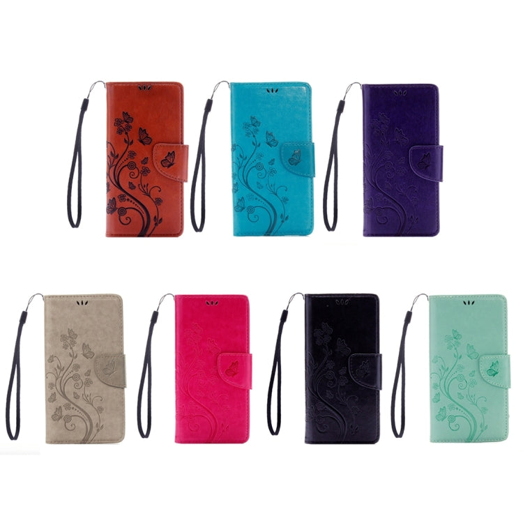 For Galaxy S7 Active Pressed Flowers Butterfly Pattern Horizontal Flip Leather Case with Holder & Card Slots & Wallet & Lanyard(Purple)