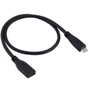 50cm USB-C / Type-C 3.1 Male to USB-C / Type-C Female Connector Adapter Cable , For Galaxy S8 & S8 + / LG G6 / Huawei P10 & P10 Plus / Oneplus 5 / Xiaomi Mi6 & Max 2 /and other Smartphones(Black)