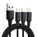 2A 1.2m 3 in 1 USB to 8 Pin & USB-C / Type-C & Micro USB Nylon Weave Charging Cable, For iPhone / iPad / Galaxy / Huawei / Xiaomi / LG / HTC / Meizu and Other Smart Phones(Black)