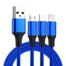 2A 1.2m 3 in 1 USB to 8 Pin & USB-C / Type-C & Micro USB Nylon Weave Charging Cable, For iPhone / iPad / Galaxy / Huawei / Xiaomi / LG / HTC / Meizu and Other Smart Phones(Blue)