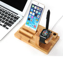 YM-UD06-1 3 in1 Bamboo Wood Charging Dock Docking Station Holder