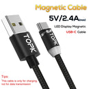 TOPK 1m 2.4A Max USB to USB-C / Type-C Nylon Braided Magnetic Charging Cable with LED Indicator(Black)