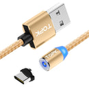 TOPK 1m 2.4A Max USB to USB-C / Type-C Nylon Braided Magnetic Charging Cable with LED Indicator(Gold)