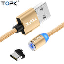 TOPK 1m 2.4A Max USB to USB-C / Type-C Nylon Braided Magnetic Charging Cable with LED Indicator(Gold)