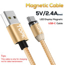 TOPK 1m 2.4A Max USB to USB-C / Type-C Nylon Braided Magnetic Charging Cable with LED Indicator(Gold)