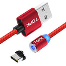 TOPK 1m 2.4A Max USB to USB-C / Type-C Nylon Braided Magnetic Charging Cable with LED Indicator(Red)