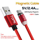 TOPK 1m 2.4A Max USB to USB-C / Type-C Nylon Braided Magnetic Charging Cable with LED Indicator(Red)