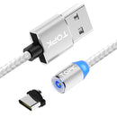 TOPK 1m 2.4A Max USB to USB-C / Type-C Nylon Braided Magnetic Charging Cable with LED Indicator(Silver)