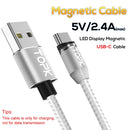 TOPK 1m 2.4A Max USB to USB-C / Type-C Nylon Braided Magnetic Charging Cable with LED Indicator(Silver)