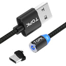 TOPK 1m 2.4A Max USB to Micro USB Nylon Braided Magnetic Charging Cable with LED Indicator(Black)