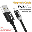 TOPK 1m 2.4A Max USB to Micro USB Nylon Braided Magnetic Charging Cable with LED Indicator(Black)