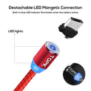TOPK 1m 2.4A Max USB to Micro USB Nylon Braided Magnetic Charging Cable with LED Indicator(Red)