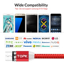 TOPK 1m 2.4A Max USB to Micro USB Nylon Braided Magnetic Charging Cable with LED Indicator(Red)